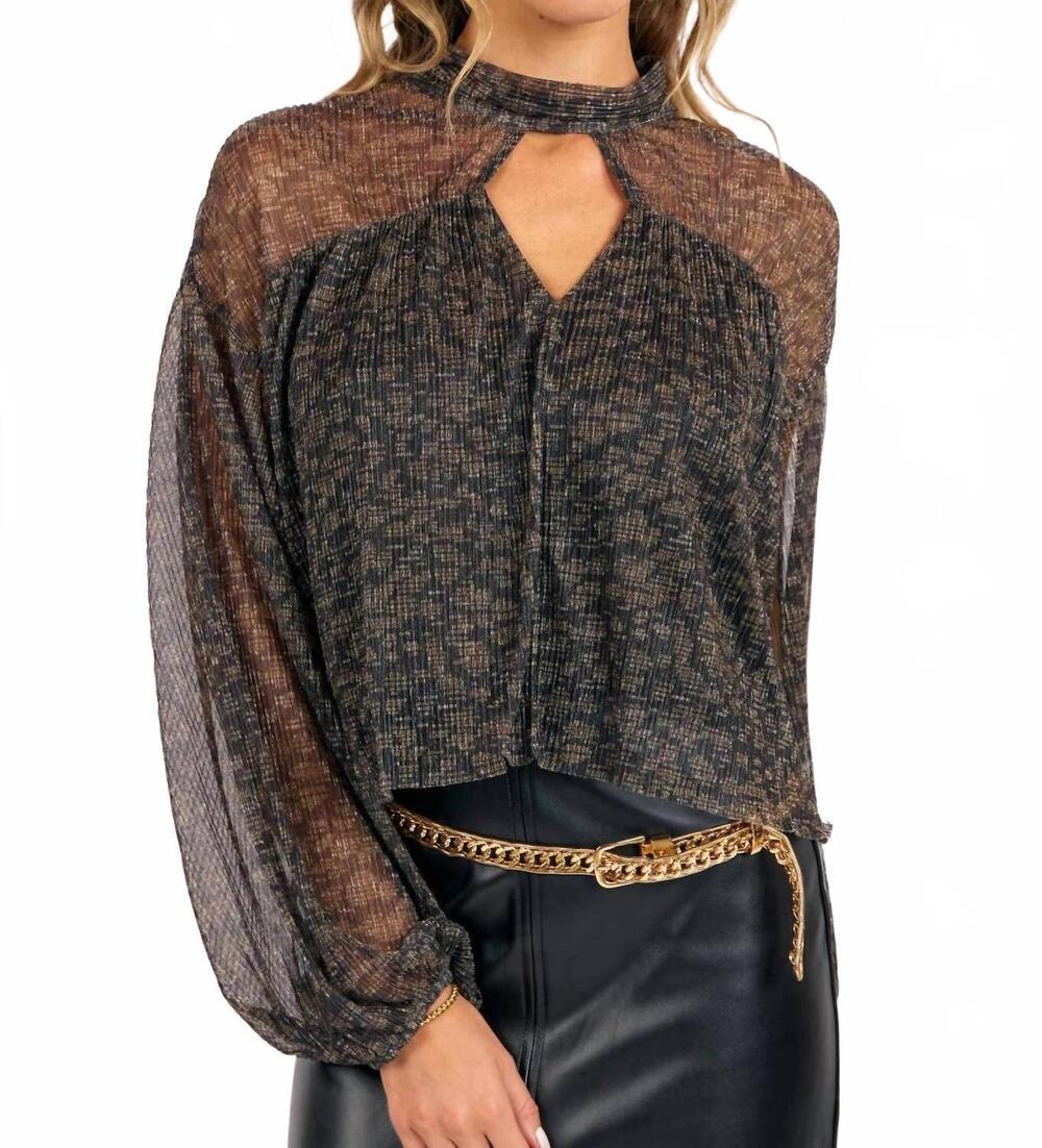 NEW SAGE THE LABEL mesh key hole top in black/gold